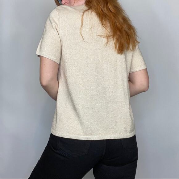 Vintage 80s Drapers & Damon’s XL Neutral Tan Sweater Tee Shirt w/ Pearl Accents - Picture 8 of 13
